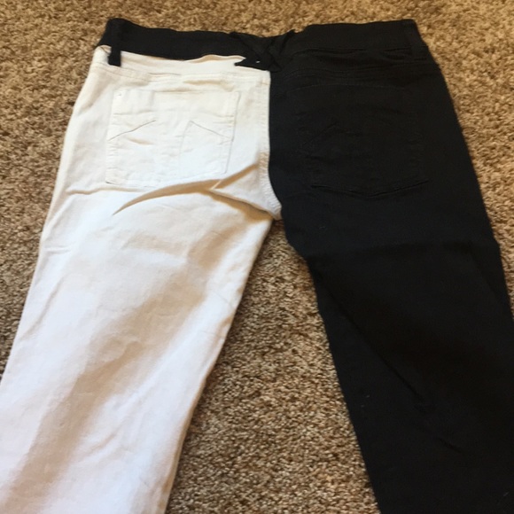 one black leg one white leg jeans